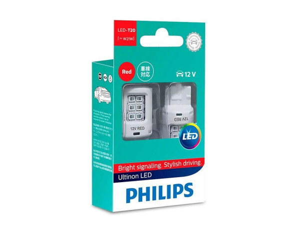Лампа LED  W21W 12V 2,5W  (W3x16d) RED Ultion (красная) (к.уп.2шт.) Philips 11065ULRX2 xx