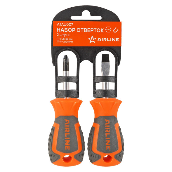 Набор отвёрток 2 пр. (SL6x38mm, PH2x38mm) пласт.подвес (ATAU007) AIRLINE