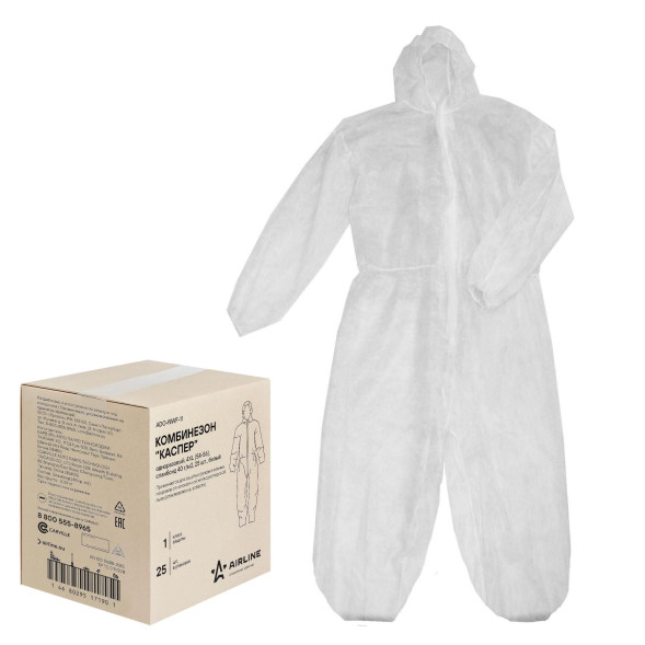 Комбинезон одноразовый Каспер XL(48-50),спанбонд 40г/м2, 1 шт., белый (ADO-NWF-09) AIRLINE