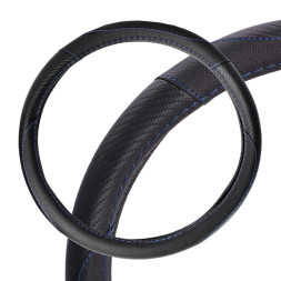Оплетка на руль, искусст. кожа, текстура карбон, черная, син. прошивка, 38 см/М (AWS-LI-16M) AIRLINE