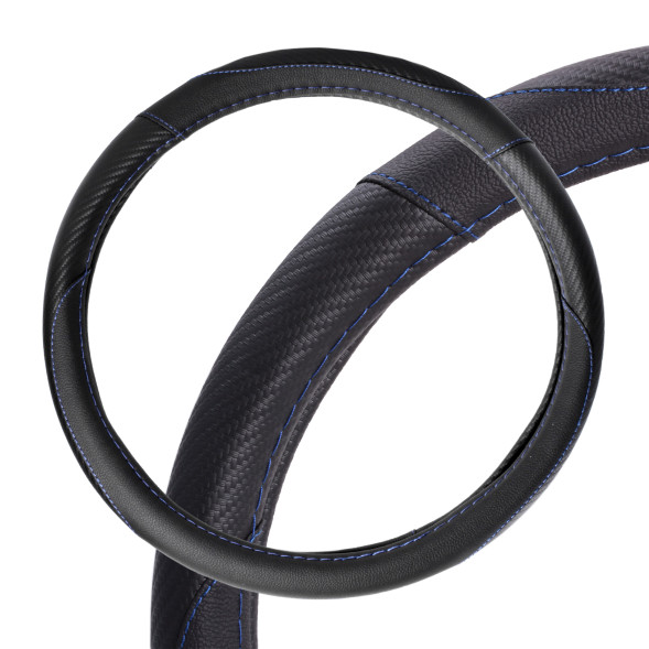 Оплетка на руль, искусст. кожа, текстура карбон, черная, син. прошивка, 38 см/М (AWS-LI-16M) AIRLINE