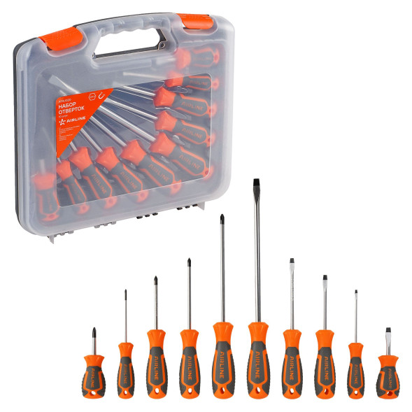 Набор отвёрток 10 пр. (SL3-SL8, PH0-PH2) пласт.кейс (ATAU020) AIRLINE