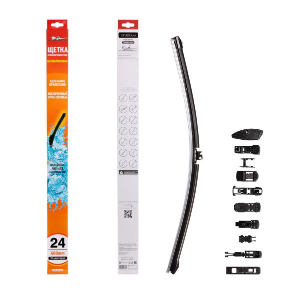 Щетка стеклоочистителя  бескаркасная 600 мм (24&amp;quot;), 10 адаптеров AWB-BK-600) AIRLINE