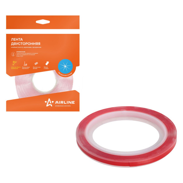 Лента двусторонняя клейкая (скотч), 6 мм*3 м, акриловая, прозрачная (ADS-A-04) AIRLINE