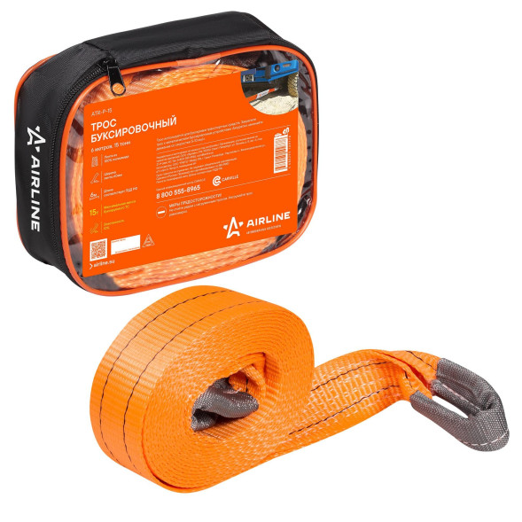 Трос VIP буксировочный лента 15 т, 6 м , без крюков, в сумке (ATR-P-15) AIRLINE