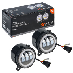 Фара светодиод, регулир.свет.32W Белый/Ободок, D-90 мм, кмпл 2шт. PRO (ALED076) AIRLINE