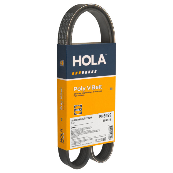 Ремень поликлиновой 6PK975 VOLKSWAGEN Polo V (+AC), SKODA Rapid 1.6 (+AC) PH6999 HOLA