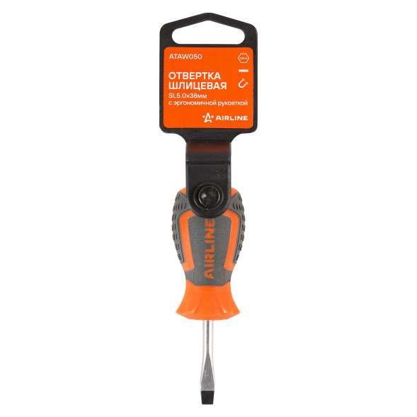 Отвертка шлицевая SL5.0x38мм, магнитный наконечник, пласт.подвес (ATAW050) AIRLINE