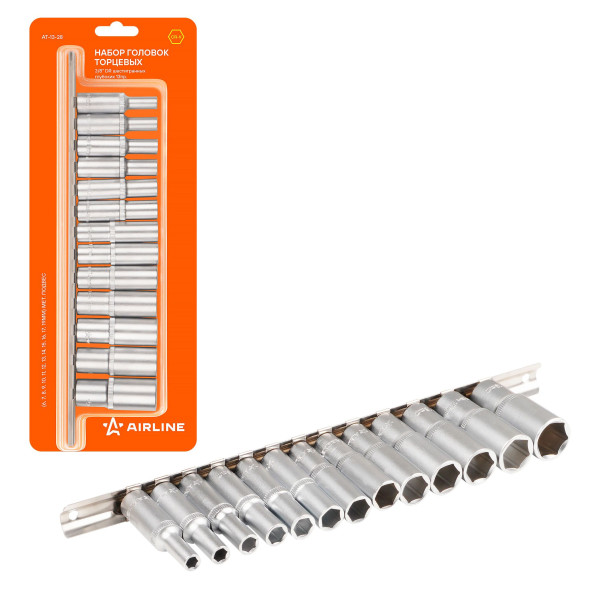 Набор головок торцевых 3/8&amp;quot; DR шестигранных глубоких 13пр.(6,7,8,9,10-13,14,15,16,17,19мм)(AT-13-28)