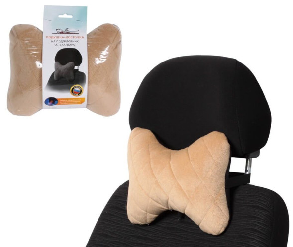 Подушка-косточка на подгол. &amp;quot;Алькантара&amp;quot;, ткань, 1 шт., бежевая (ASP-B-03) AIRLINE