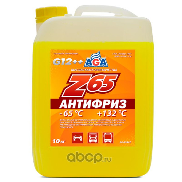 Антифриз желтый (10кг) G-12++ ANTIFREEZE AGA-Z65 PREMIX AGA