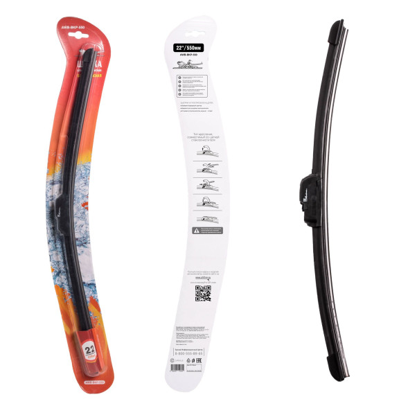 Щетка стеклоочистителя  550мм (22&amp;quot;) бескаркасная, 1 адаптер (hook 9x3) (AWB-BKP-550) AIRLINE