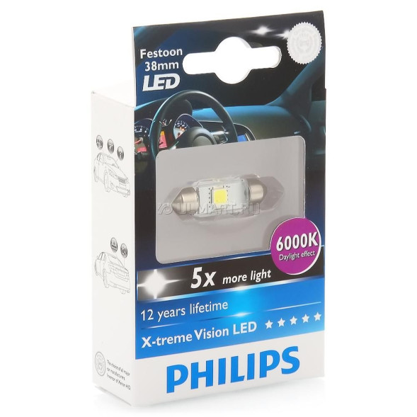 Лампа LED  C5W 12V-1W (SV8,5-35/11)  6000K(к.уп.1шт.) Philips 12859 6000KX1 xx