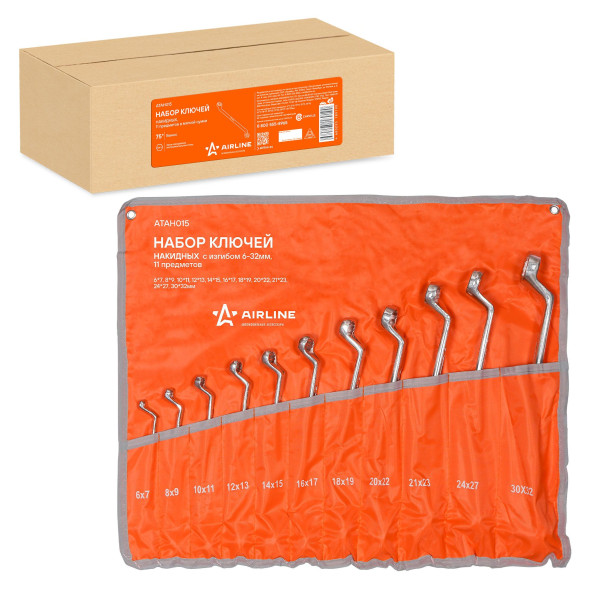 Набор ключей накидных с изгибом 11 пред. (6*7,8*9,10*11,12*13,14*15,16*17,18*19,20*22)сумка(ATAH015)