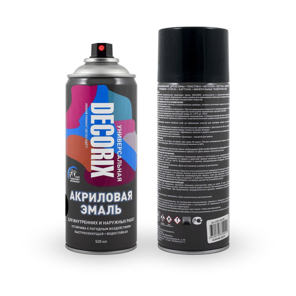 КРАСКА-СПРЕЙ Черный глянцевый А01 универсальная DECORIX