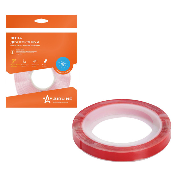 Лента двусторонняя клейкая (скотч), 12 мм*3 м, акриловая, прозрачная (ADS-A-05) AIRLINE