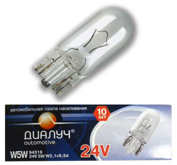 Лампа W5W 24V W2,1x9,5d ДиаЛУЧ 94319 уп-ка 10шт