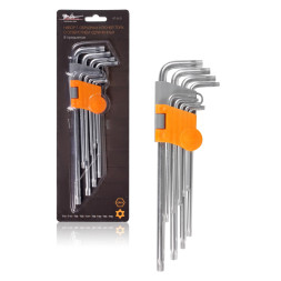 Набор Г-образных ключей TORX инбус с отв. удлинённых 9 предметов, пласт.подвес (AT-9-21) AIRLINE