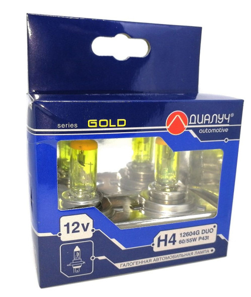 Лампа H4 12V 60/55W P43t GOLD к-т 2шт ДиаЛУЧ 12604 GOLD-2