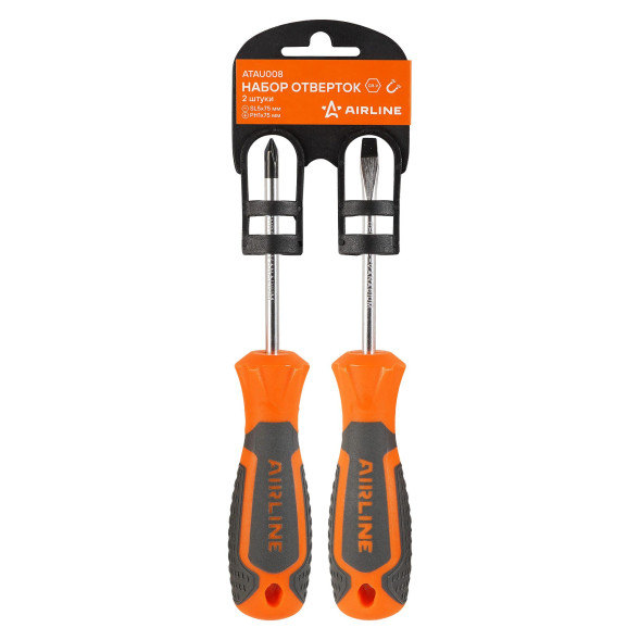 Набор отвёрток 2 пр. (SL5x75mm, PH1x75mm) пласт.подвес (ATAU008) AIRLINE