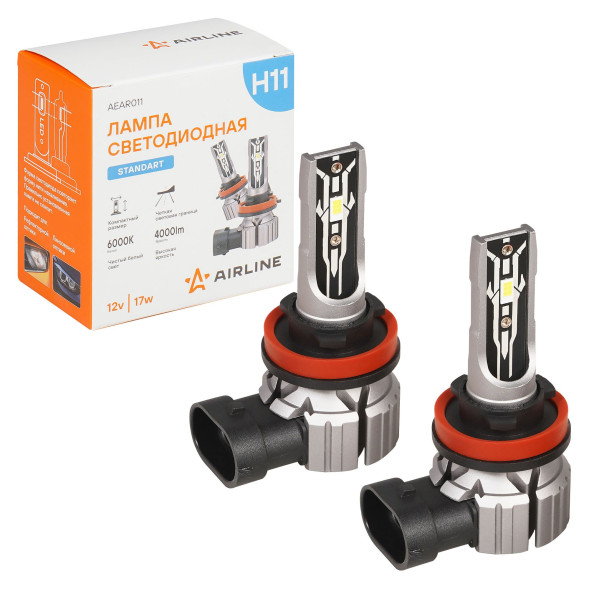 Лампa светодиод. H11, 12В, 17Вт,6000К(Бел),4000Лм, для рефлект./линз. кмпл. 2шт. STANDART (AEAR011)