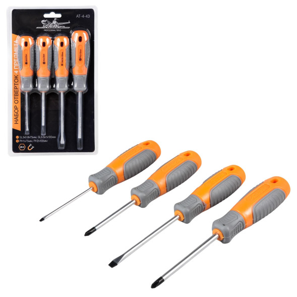 Набор отверток 4 предмета (SL3*0.8*75мм,SL5.5*1*100мм,PH1*75мм, PH2*100мм)(AT-4-43) AIRLINE