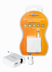 Адаптер путешественника универсальный  12В/220В 2хUSB 1A+2.1A  ACH-T-05 хх AIRLINE