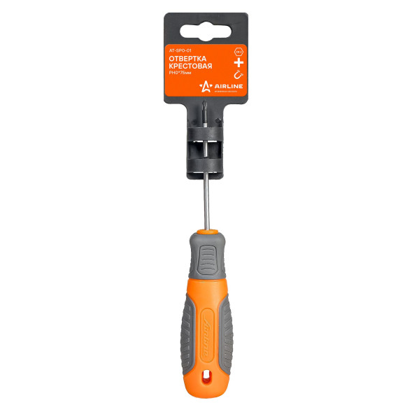 Отвертка крестовая с эргономичной рукояткой магнитная PH0*75мм (AT-SP0-01) AIRLINE