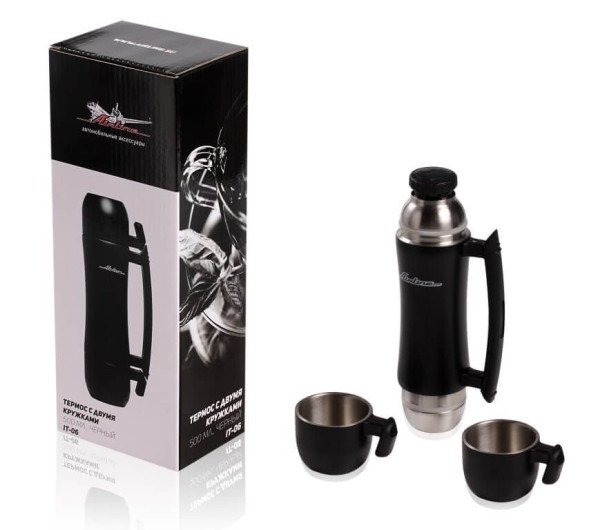 Термос с двумя кружками 500 мл., черный (IT-06) хх AIRLINE