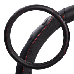 Оплетка на руль, искусст. кожа, рельефная, черная, красн. прошивка, 38 см/М (AWS-LI-22M) AIRLINE