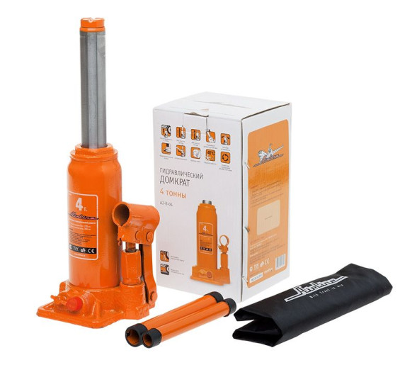 Домкрат бутылочный 4т в сумке (MIN - 195 мм, MAX - 380 мм) (AJ-B-04) AIRLINE