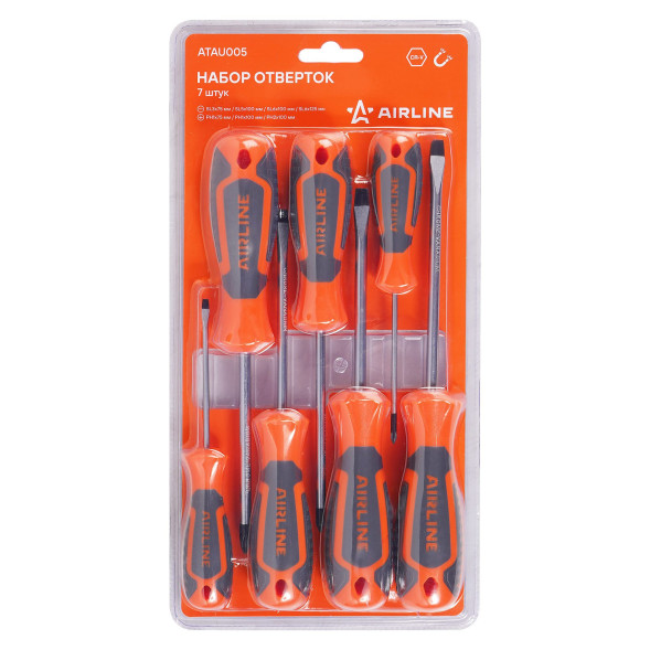 Набор отвёрток 7 пр. (SL3, SL5, SL6, PH0, PH, PH2) блистер (ATAU005) AIRLINE