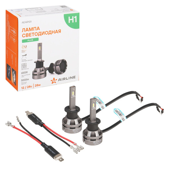 Лампa светодиод. H1, 12/24В, 28Вт, 6500К(Бел), 5000Лм,для рефлект./линз. 2 шт. PLUS(AEAR101) AIRLINE
