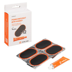 Ремкомплект для камер, заплатки овальные 75*50 мм - 12 шт., клей-активатор 12мл (ATRS107) AIRLINE