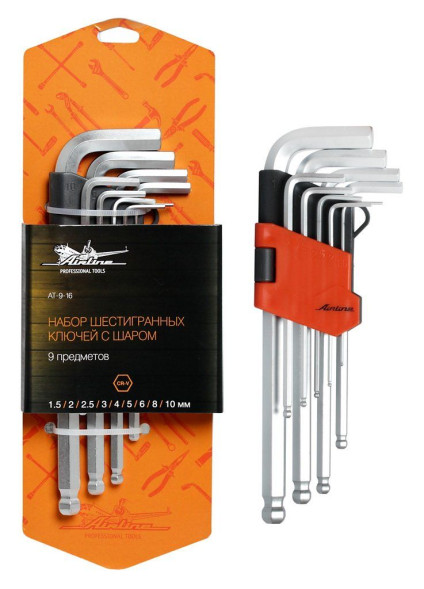 Набор шестигранных ключей  9 предметов с шаром (AT-9-16) AIRLINE