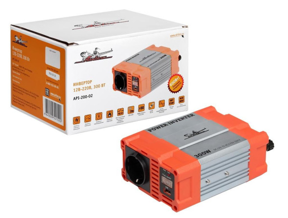 Инвертор 12В-220В, 300 Вт (API-200-02) AIRLINE