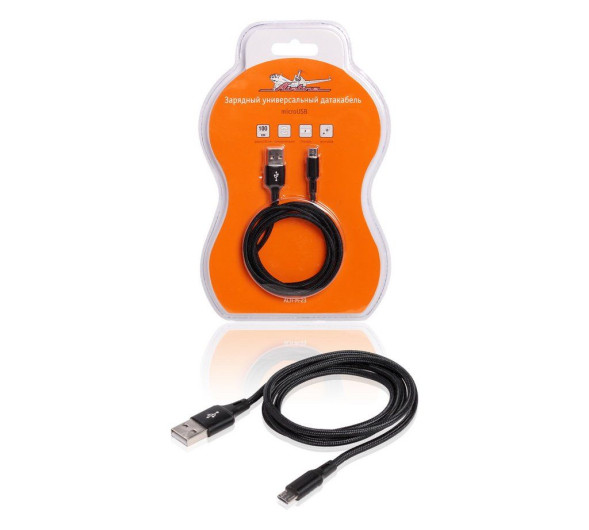 Зарядный универсальный датакабель microUSB нейлоновая оплётка (ACH-M-23) AIRLINE