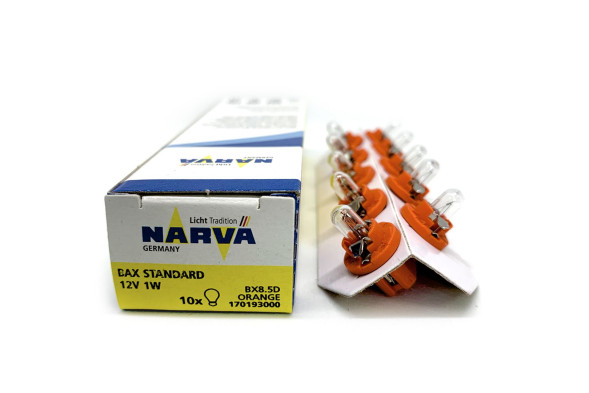 Лампа BAX 12V-1W (BX8,5d) orange 17019 (Narva) (10шт)