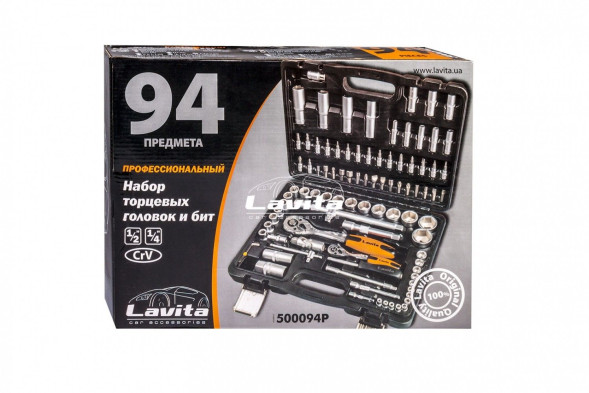 Набор головок 94 ед. в пластиковом чемодане ПРОФ LAVITA LA 500094P