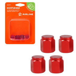 Колпачки на шинный вентиль K-3, красные, металл, 4 шт. (AVC17) AIRLINE