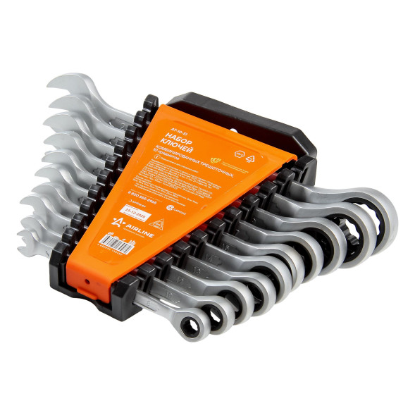 Набор ключей комбинир.трещот. 10 предм. (8,10,12,13,14,15,17,19,22,24мм) пласт.держат. (AT-10-51)