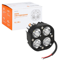 Фара светодиодная квадратная, 4 LED рассеянный свет, 40W (78х78х50) 12/24V (ALED037) AIRLINE