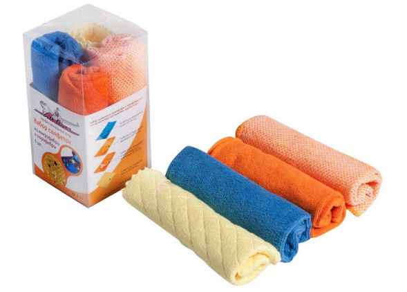 Набор салфеток из микрофибры и искусственной замши в блистере (4 шт., 30*30 см) (AB-V-07) AIRLINE