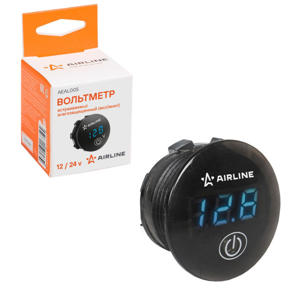 Вольтметр встраиваемый влагозащ. (вкл/выкл) 12/24В (AEAL005) AIRLINE