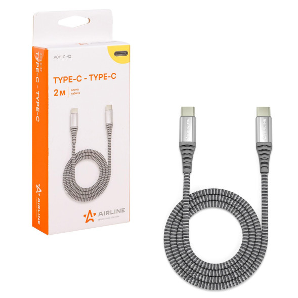 Зарядный Кабель Type-C - Type-C поддержка PD 2м, серый нейлоновый (ACH-C-42) AIRLINE