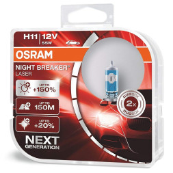 Лампа Night Breaker Laser (+150%) H11 12V- 55W (PGJ19-2)(2шт) DuoBox (Osram) 64211NL-HCB