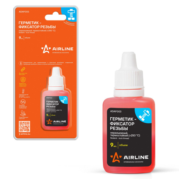 Герметик-фиксатор резьбы, неразъемный, термостойкий (+250 С), 9 мл., одност.блисте (ADAF003) AIRLINE