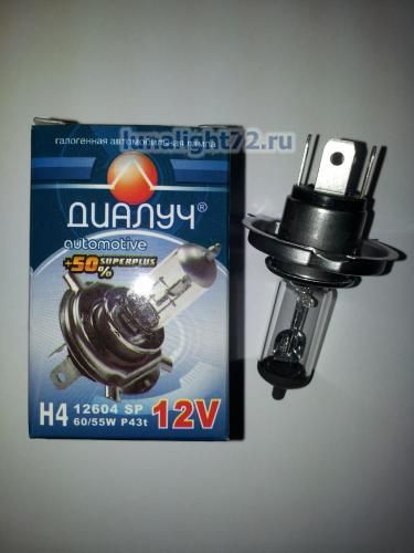 Лампа H4 12V 60/55W+50% P43t ДиаЛУЧ 12604 SUPERPLUS