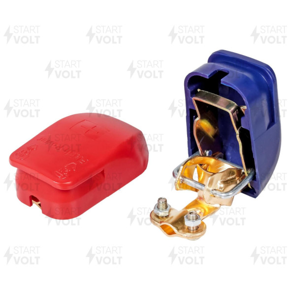 Комплект клемм АКБ латунь, быстросъём., прижим. пластина проводов до 25мм кв. СтартВОЛЬТ (SBT 020)