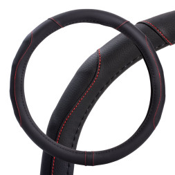 Оплетка на руль, искусст. кожа, рельефная, черная, бел. прошивка, 38 см/М (AWS-LI-18M) AIRLINE